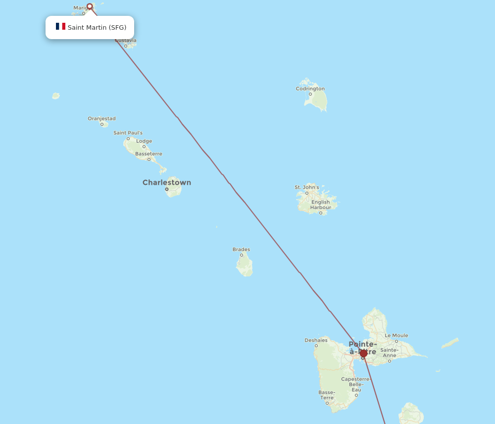 Dominica - Saint Martin route map and flight paths