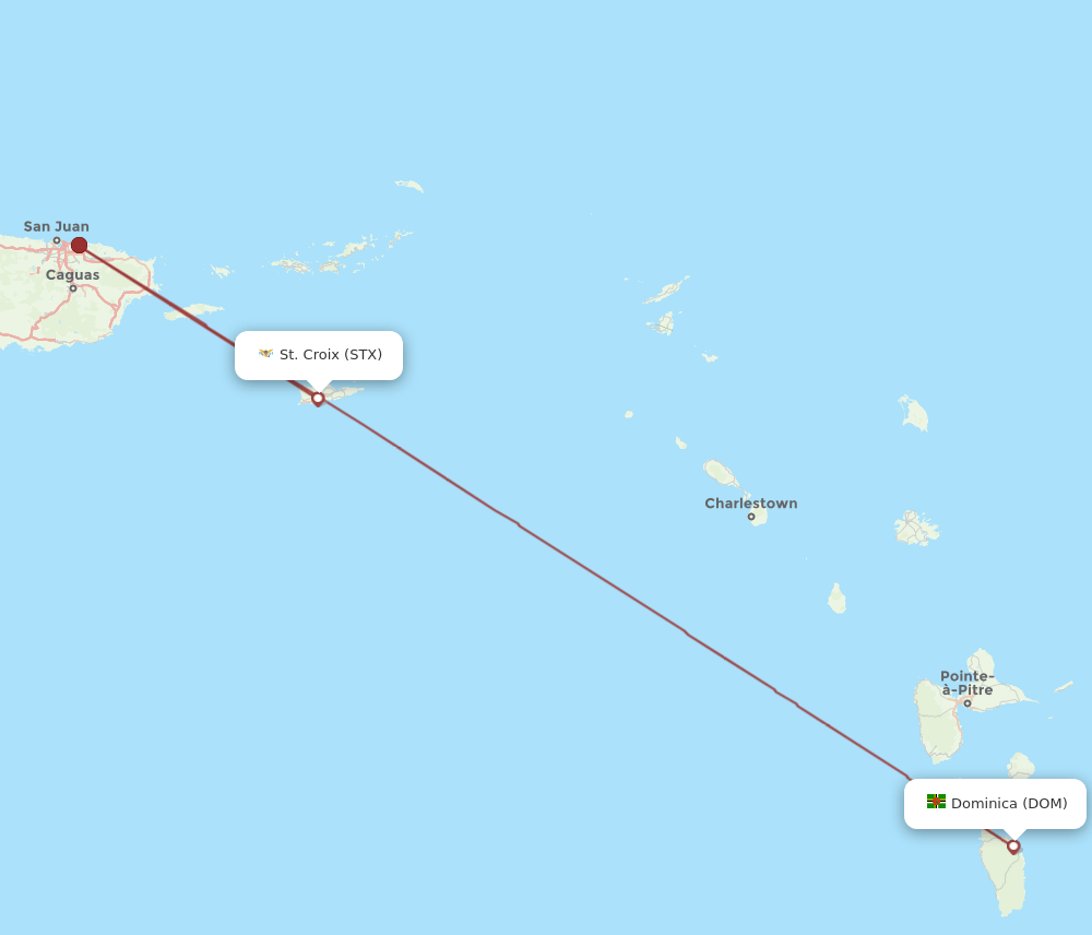 Dominica - Saint Croix route map and flight paths
