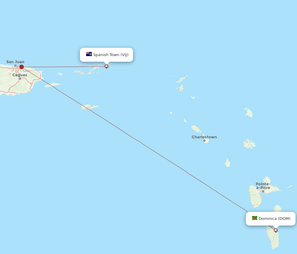 Dominica - Virgin Gorda route map and flight paths