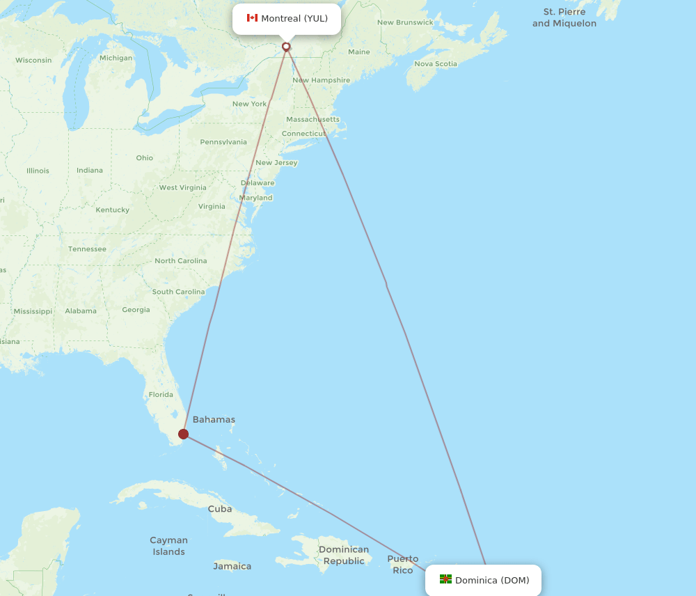 DOM-YUL flight routes