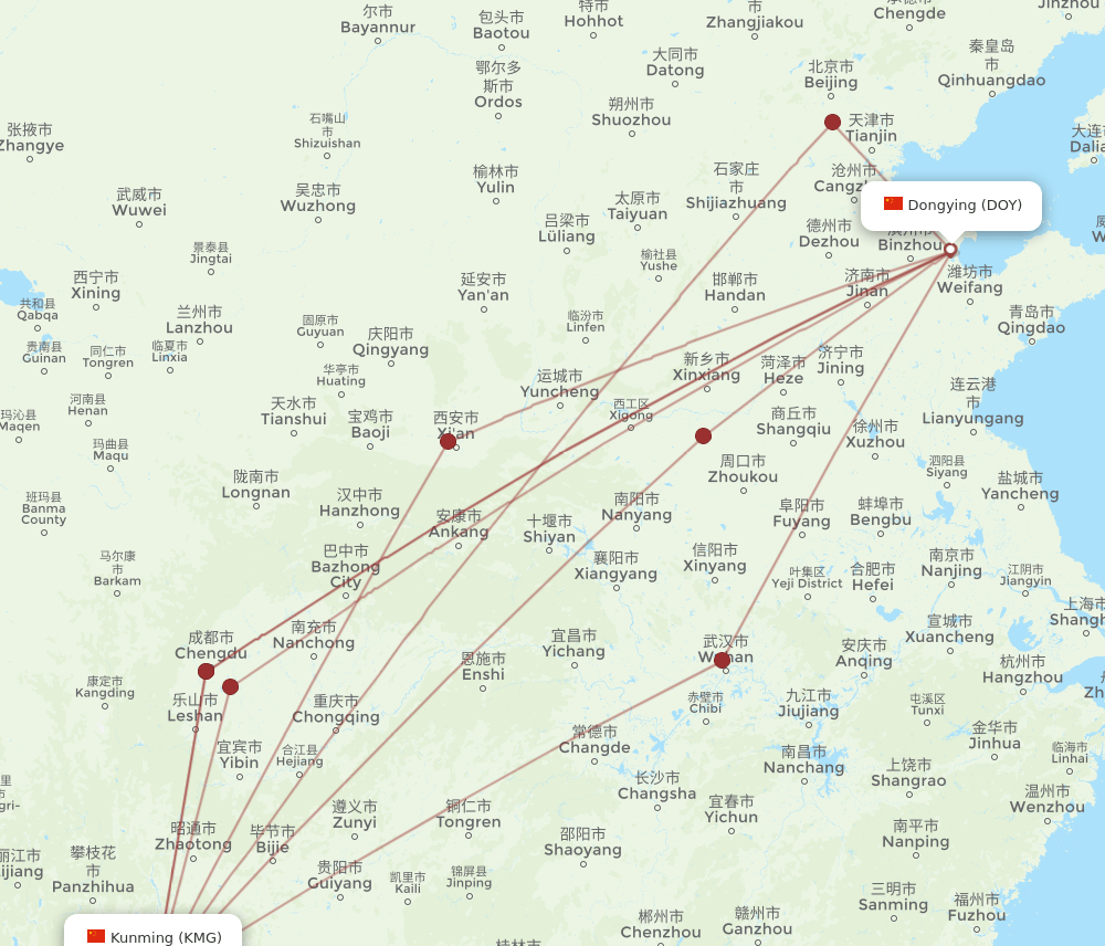 DOY to KMG flights and routes map