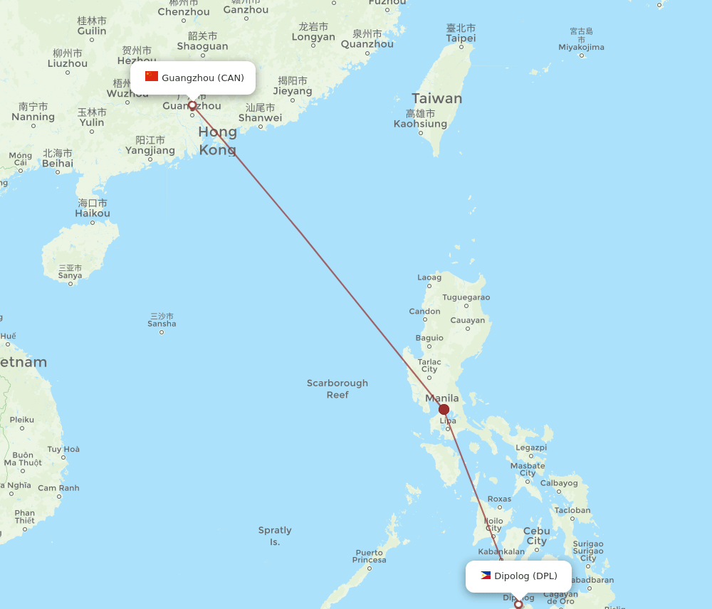 DPL to CAN flights and routes map