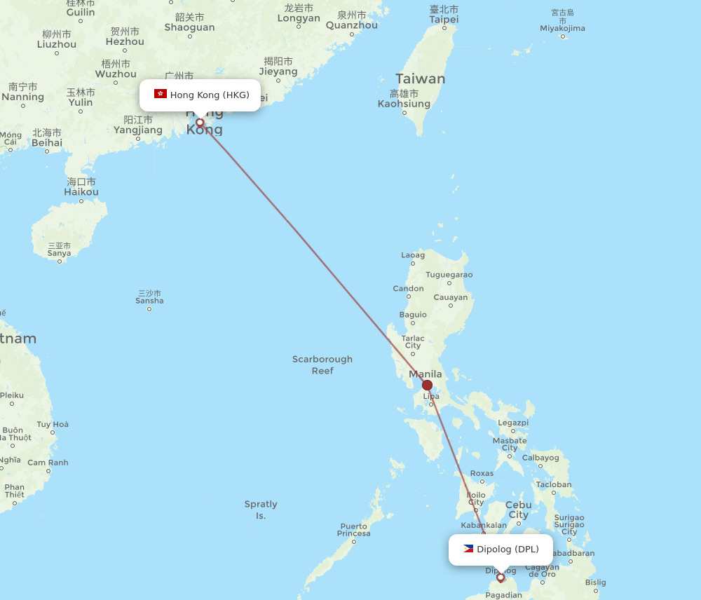 DPL to HKG flights and routes map