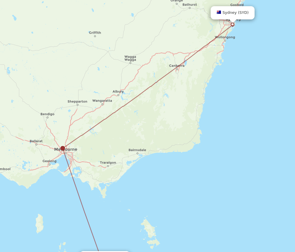 DPO-SYD flight routes