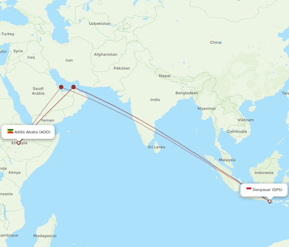 DPS to ADD flights and routes map