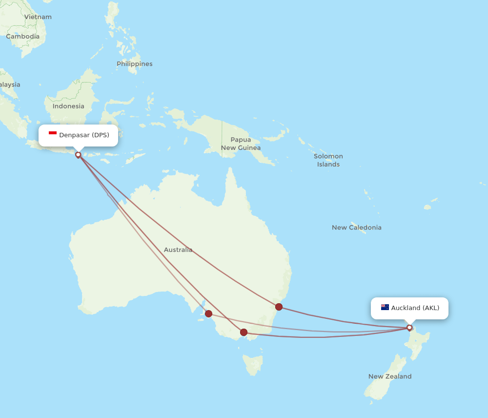 DPS-AKL flight routes
