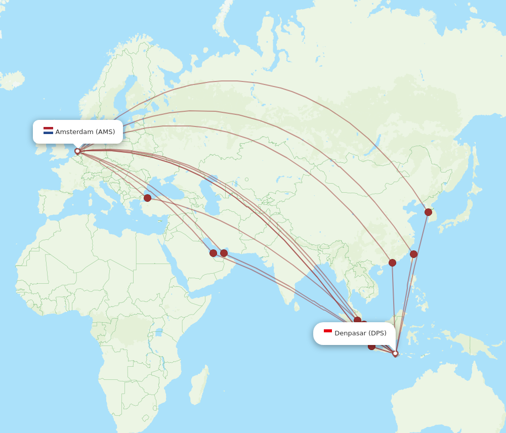 DPS to AMS flights and routes map