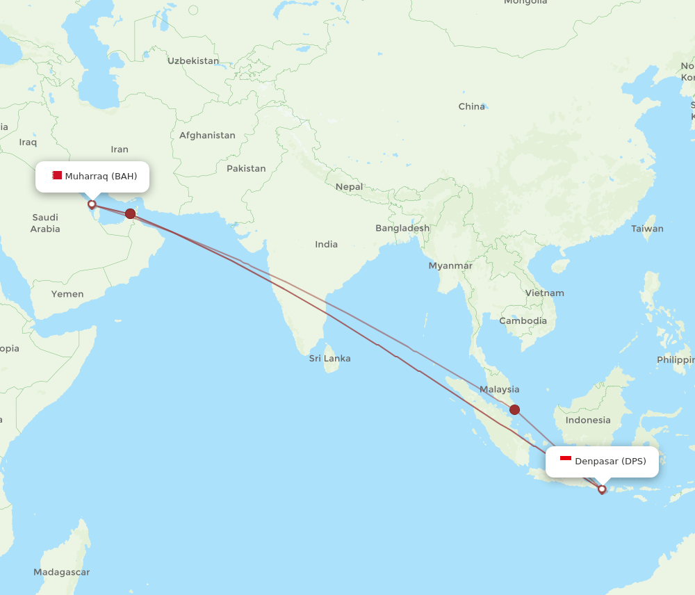 DPS to BAH flights and routes map