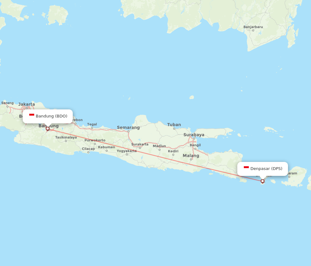 Denpasar - Bandung route map and flight paths