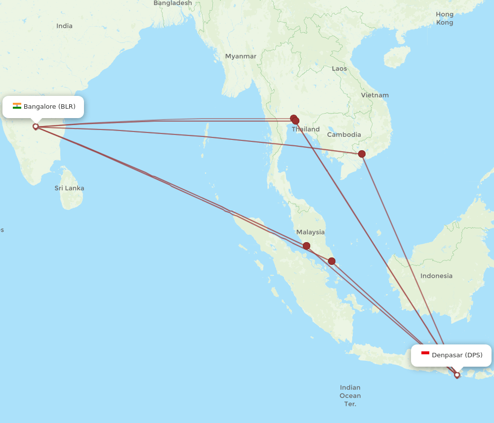 DPS to BLR flights and routes map