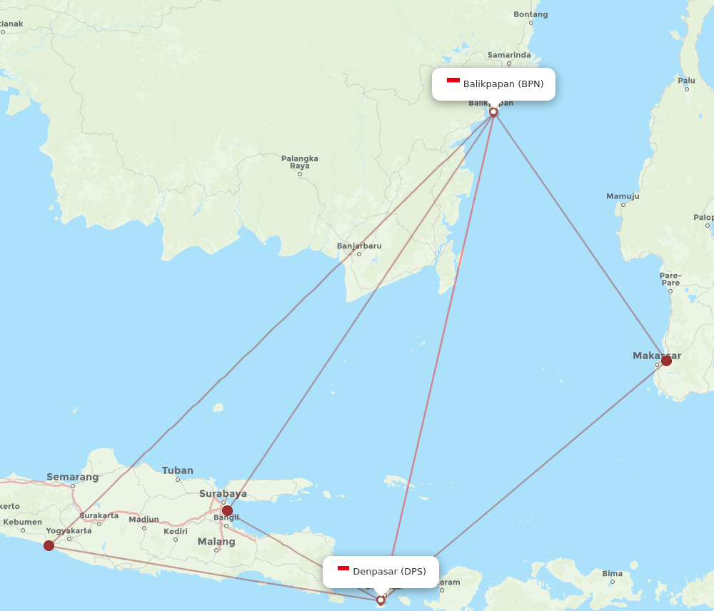 DPS to BPN flights and routes map