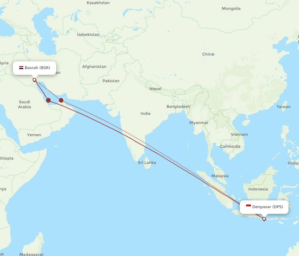 DPS-BSR flight routes