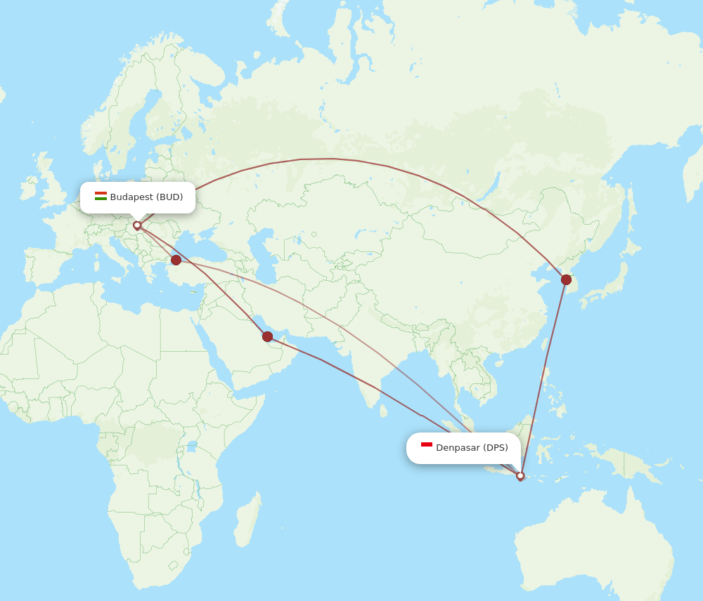 DPS to BUD flights and routes map