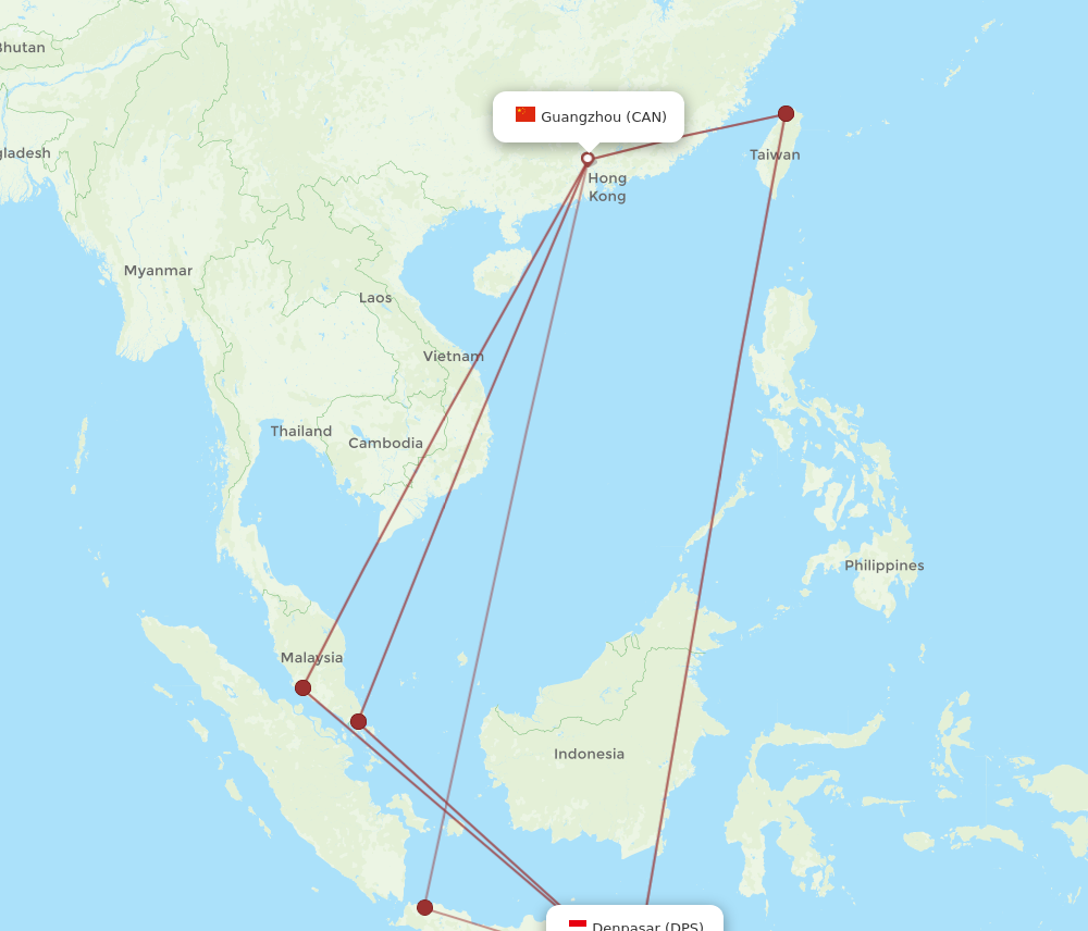 DPS to CAN flights and routes map