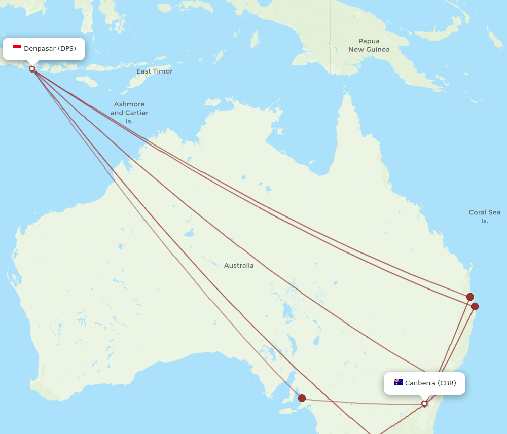 DPS to CBR flights and routes map