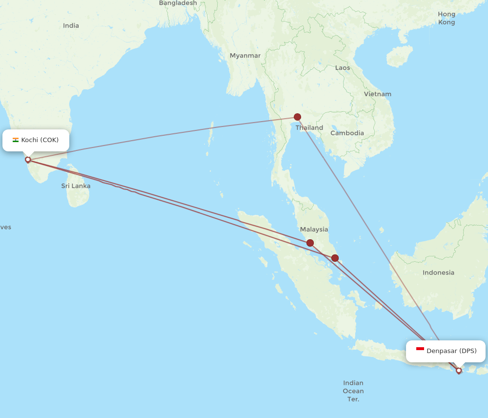 DPS to COK flights and routes map