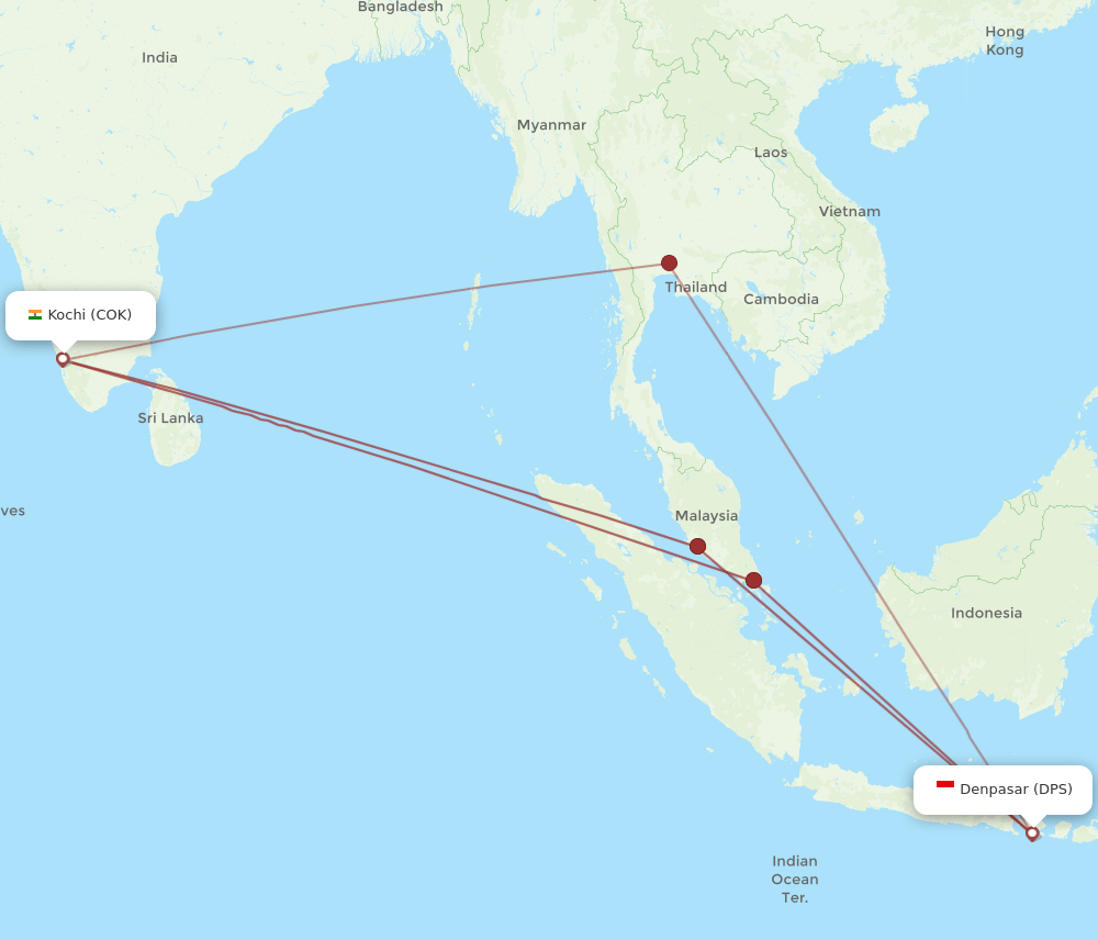 DPS-COK flight routes