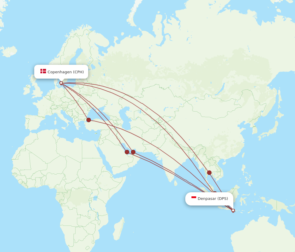 DPS to CPH flights and routes map