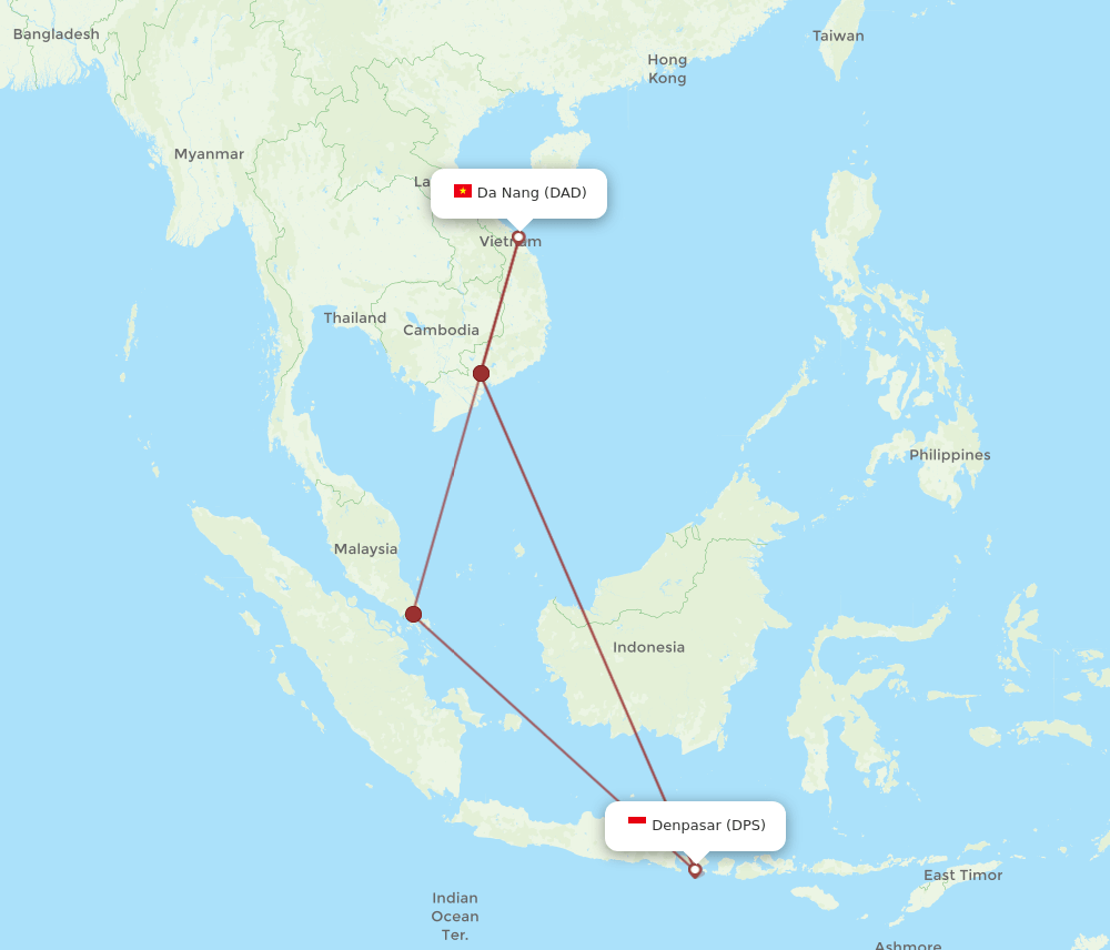 DPS to DAD flights and routes map