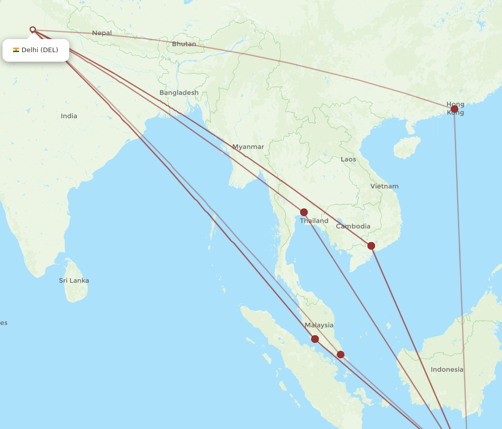 DPS-DEL flight routes