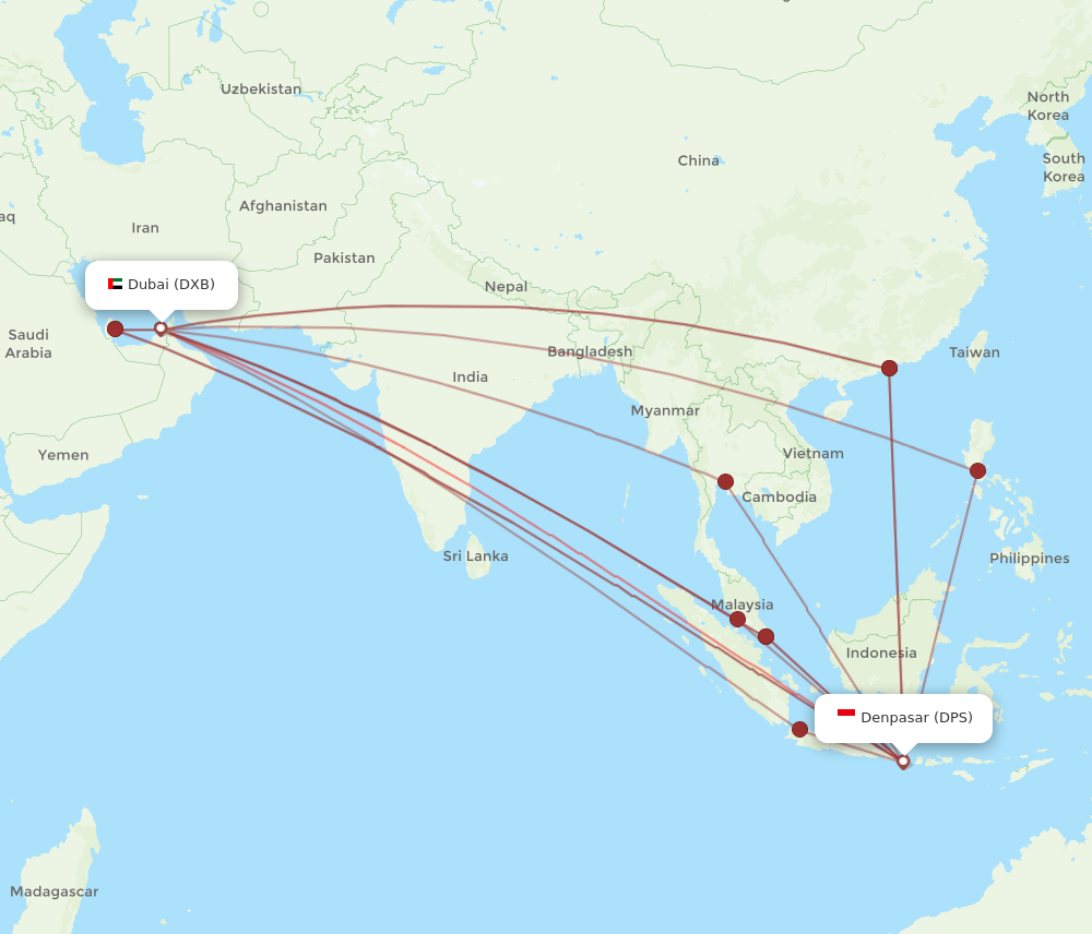DPS to DXB flights and routes map