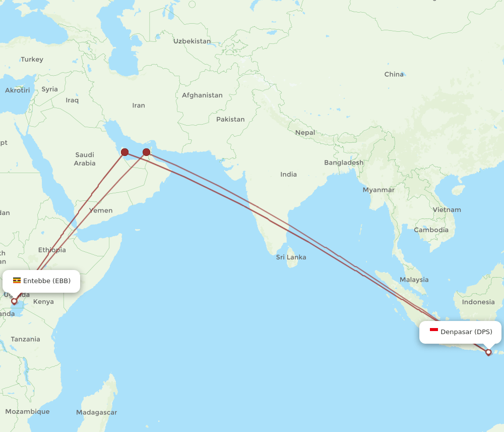 DPS to EBB flights and routes map