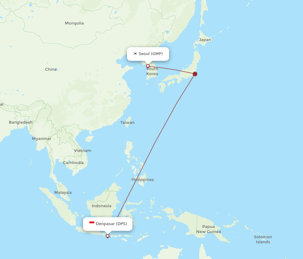 Seoul - Denpasar route map and flight paths
