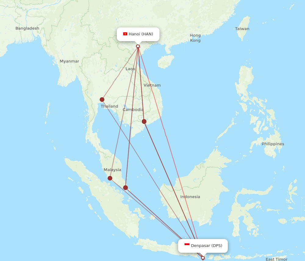 DPS to HAN flights and routes map