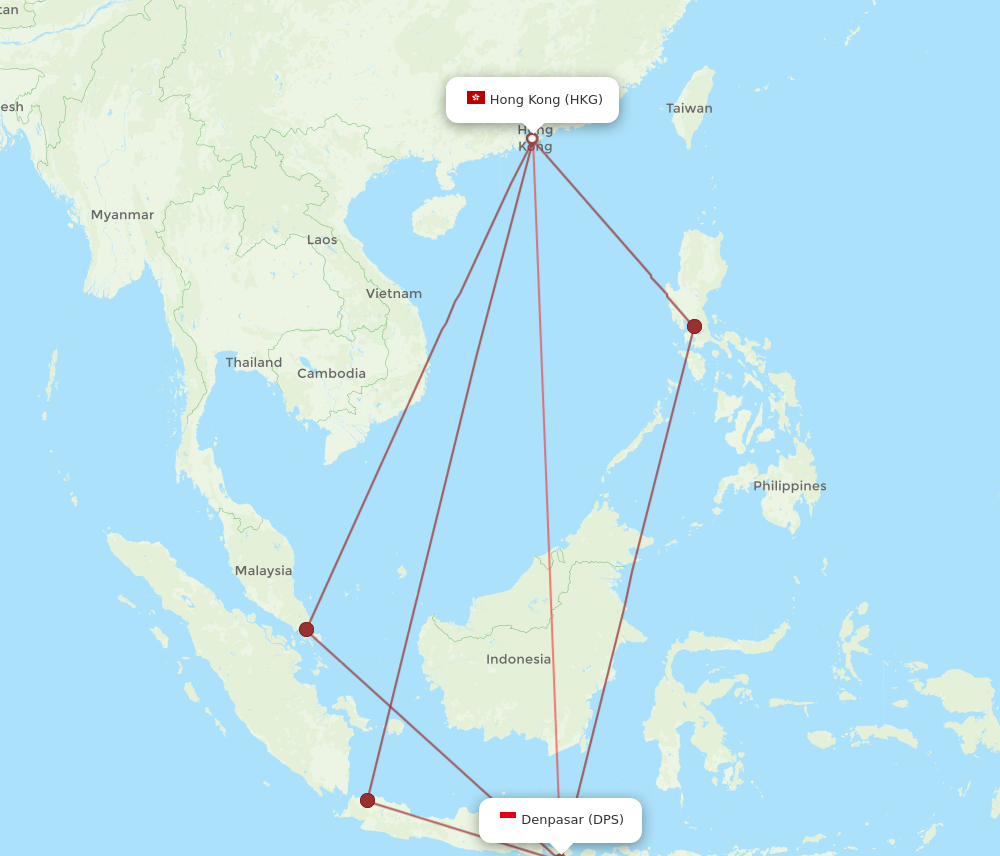 DPS to HKG flights and routes map