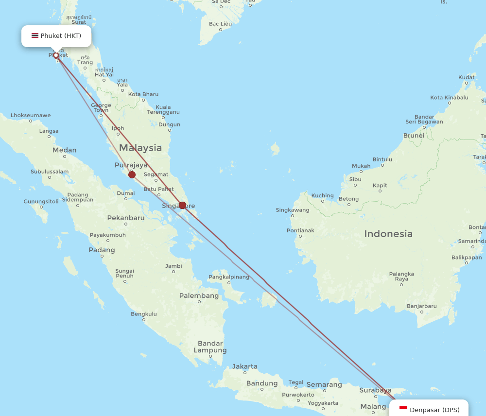 DPS to HKT flights and routes map