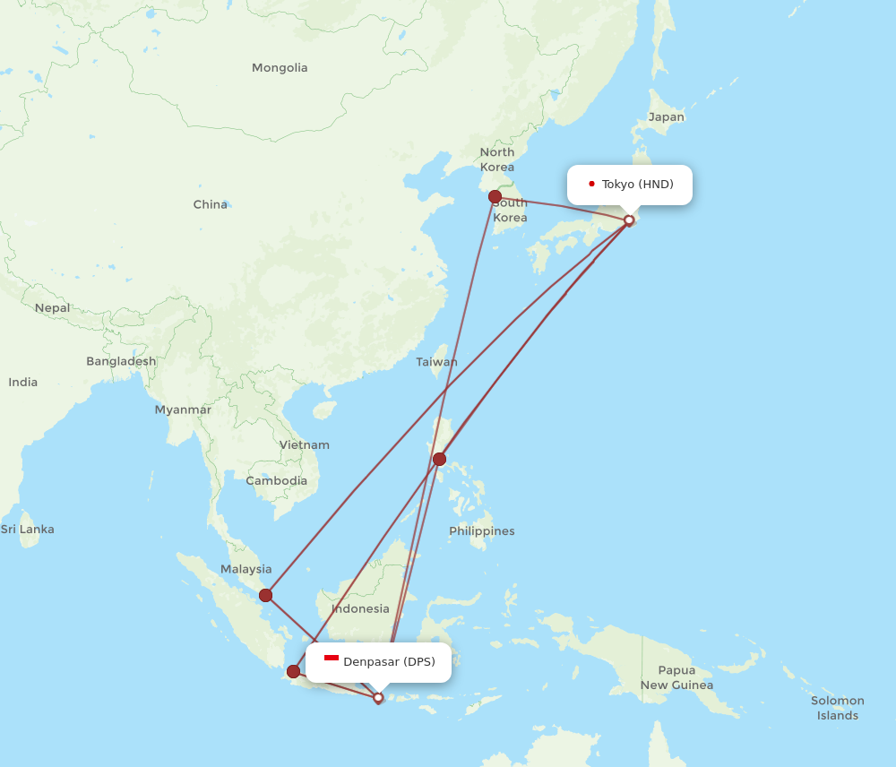 DPS to HND flights and routes map