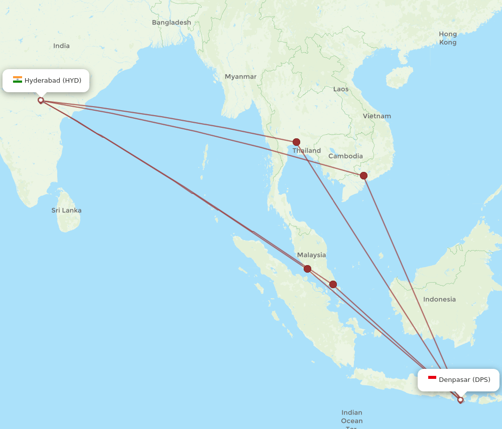 DPS-HYD flight routes