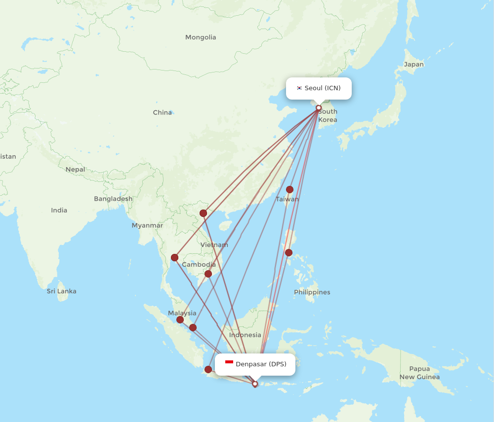 DPS to ICN flights and routes map