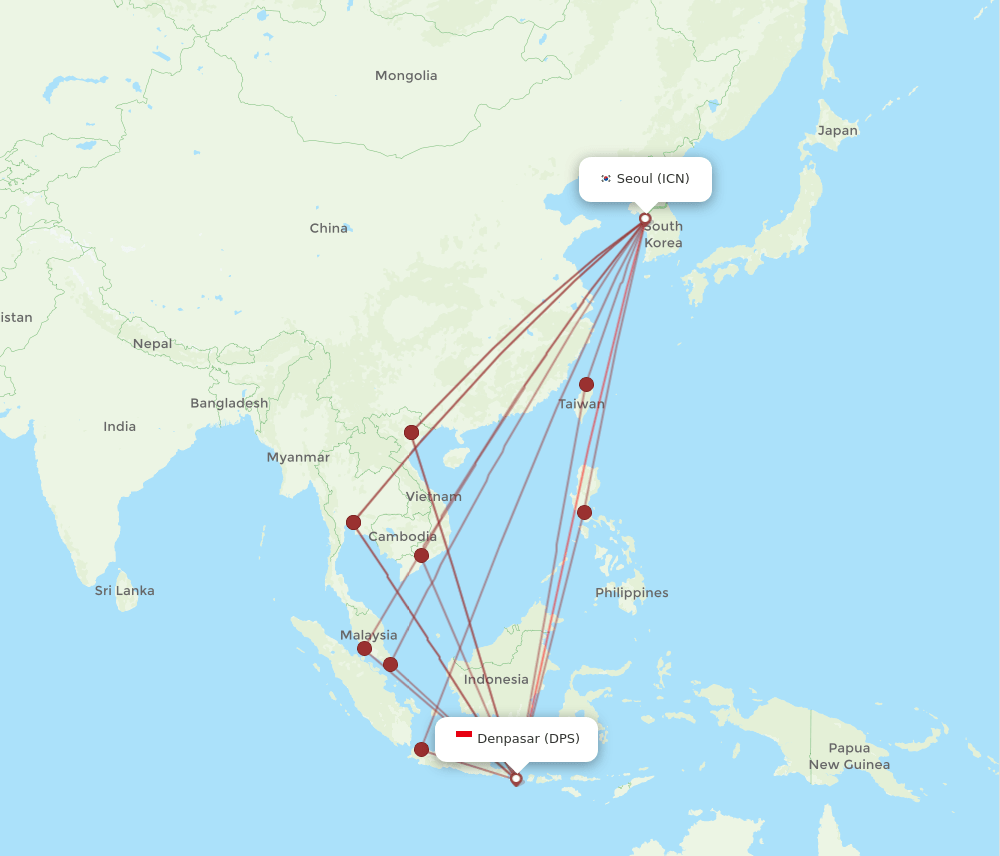 DPS-ICN flight routes