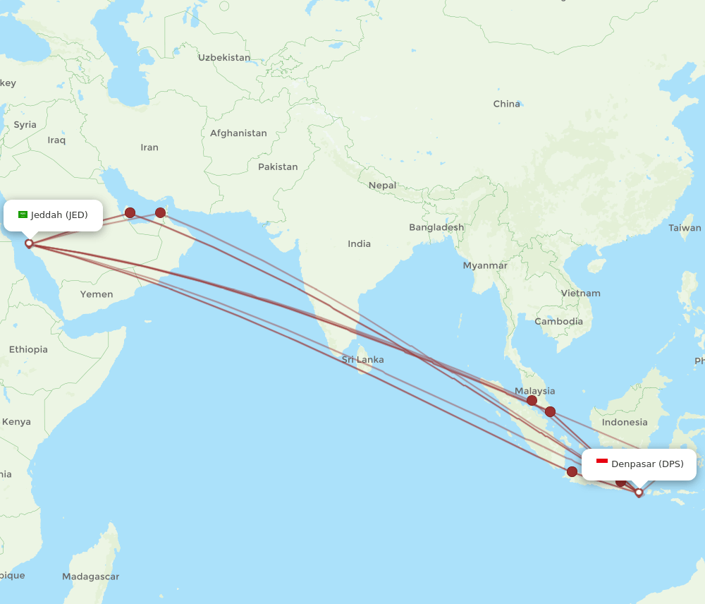 DPS to JED flights and routes map