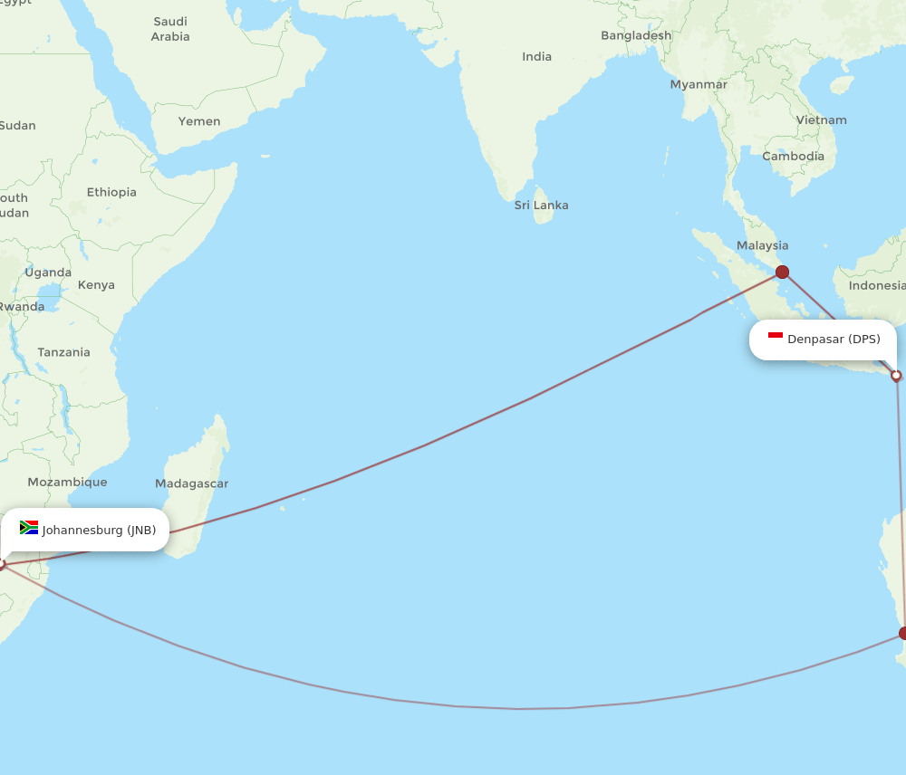 DPS-JNB flight routes