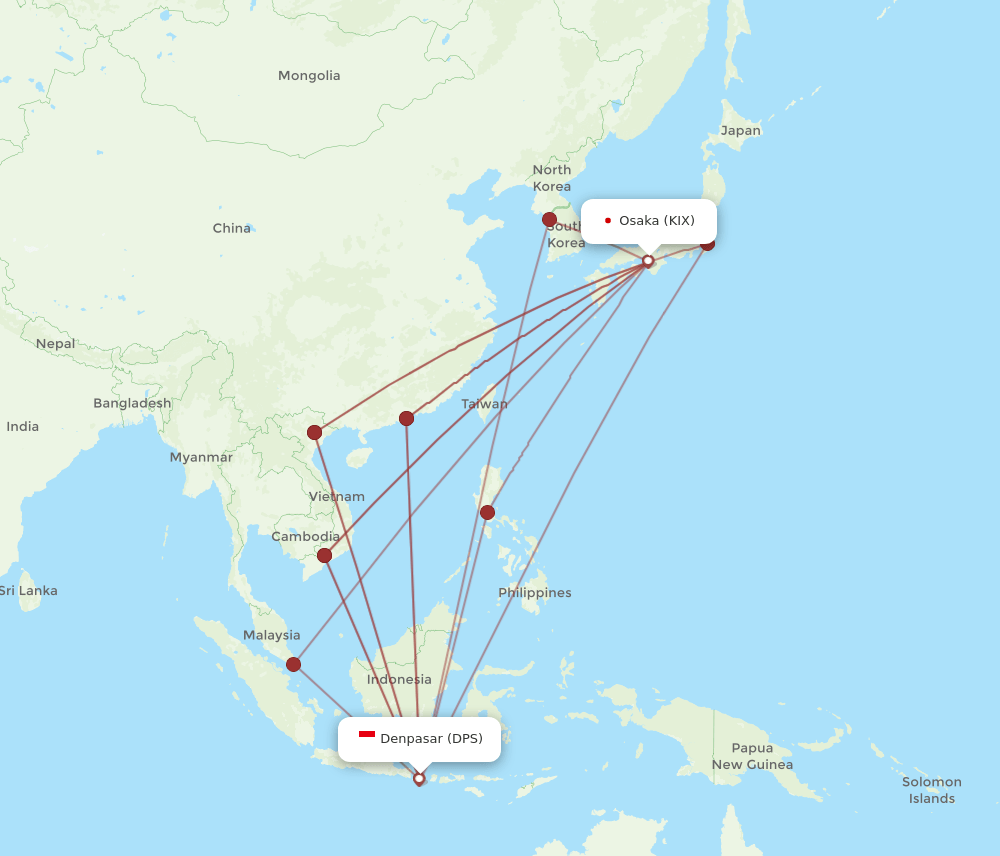 DPS to KIX flights and routes map