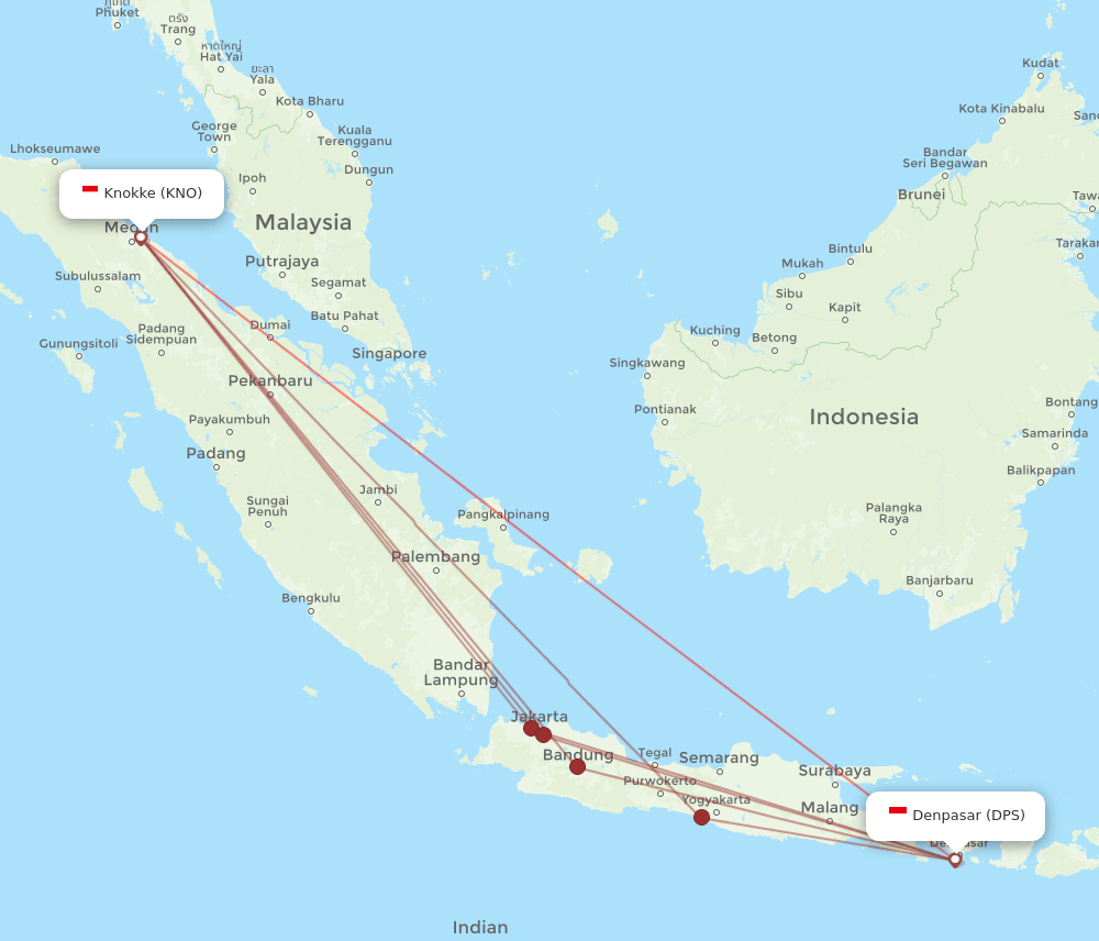 DPS to KNO flights and routes map