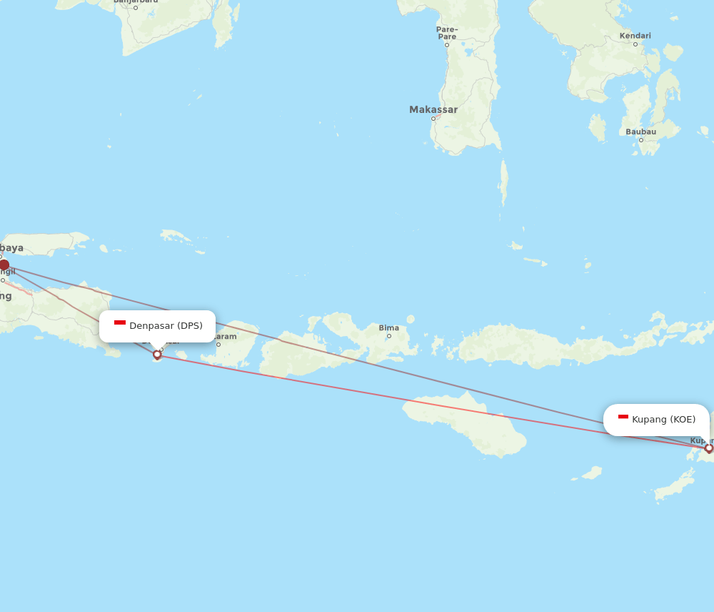 DPS to KOE flights and routes map