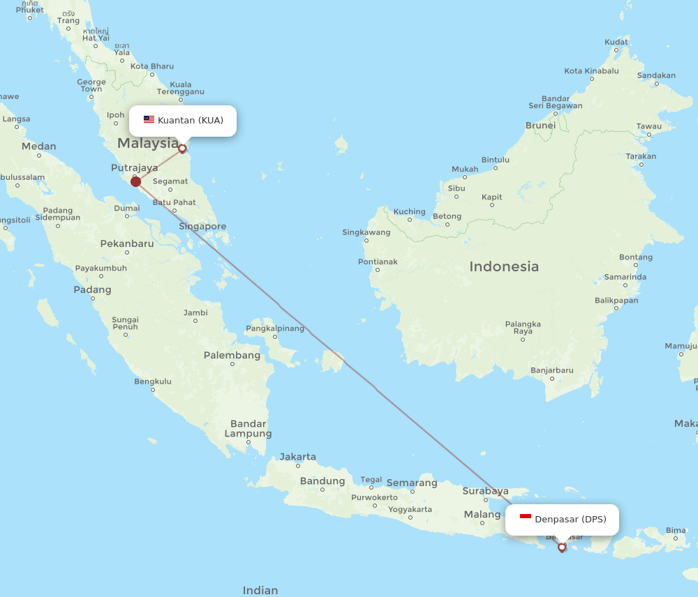 DPS to KUA flights and routes map