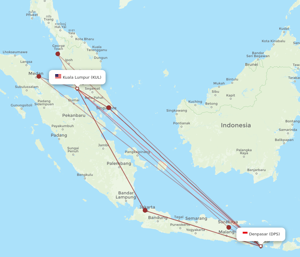 DPS to KUL flights and routes map