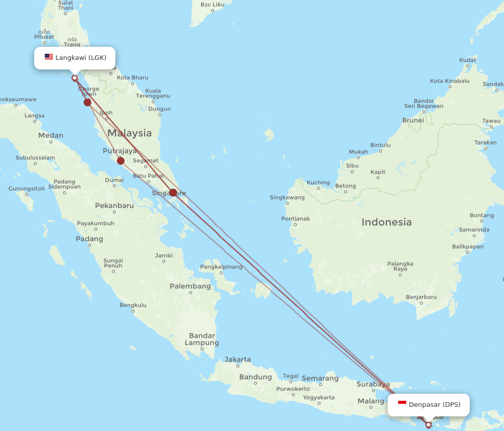 DPS to LGK flights and routes map