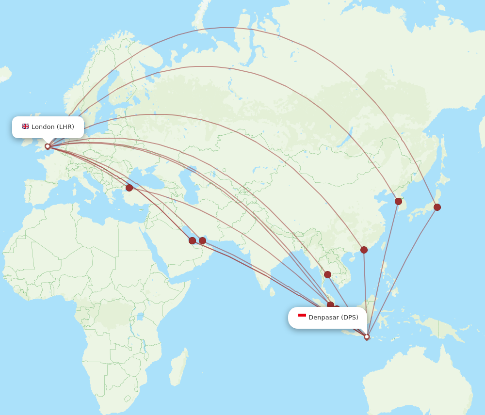 DPS to LHR flights and routes map