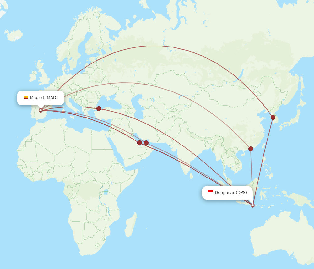 DPS to MAD flights and routes map