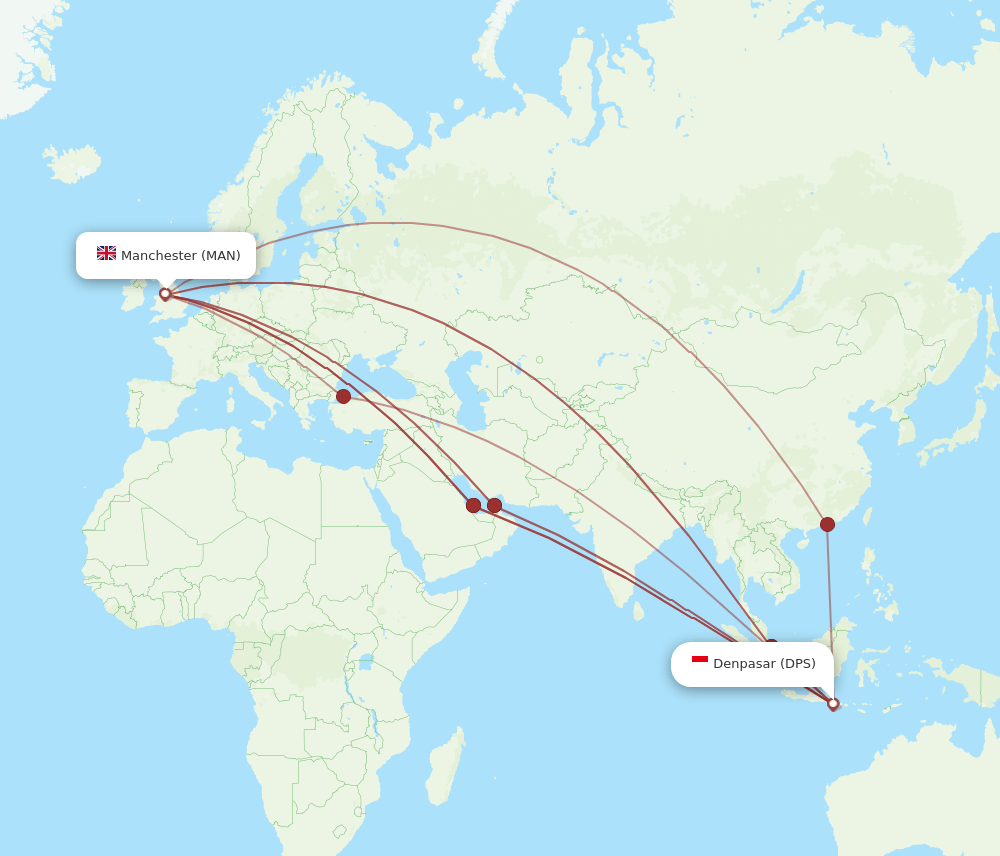 DPS to MAN flights and routes map