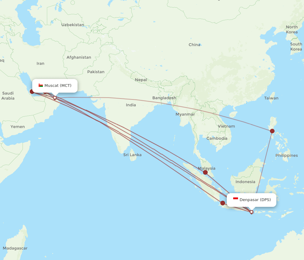 DPS to MCT flights and routes map