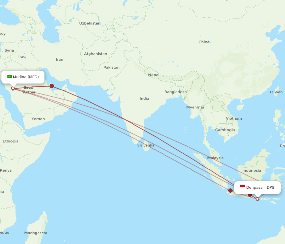 DPS to MED flights and routes map