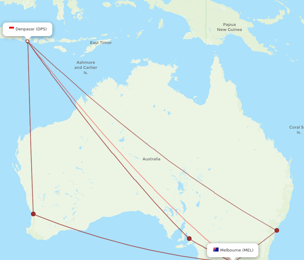 DPS to MEL flights and routes map