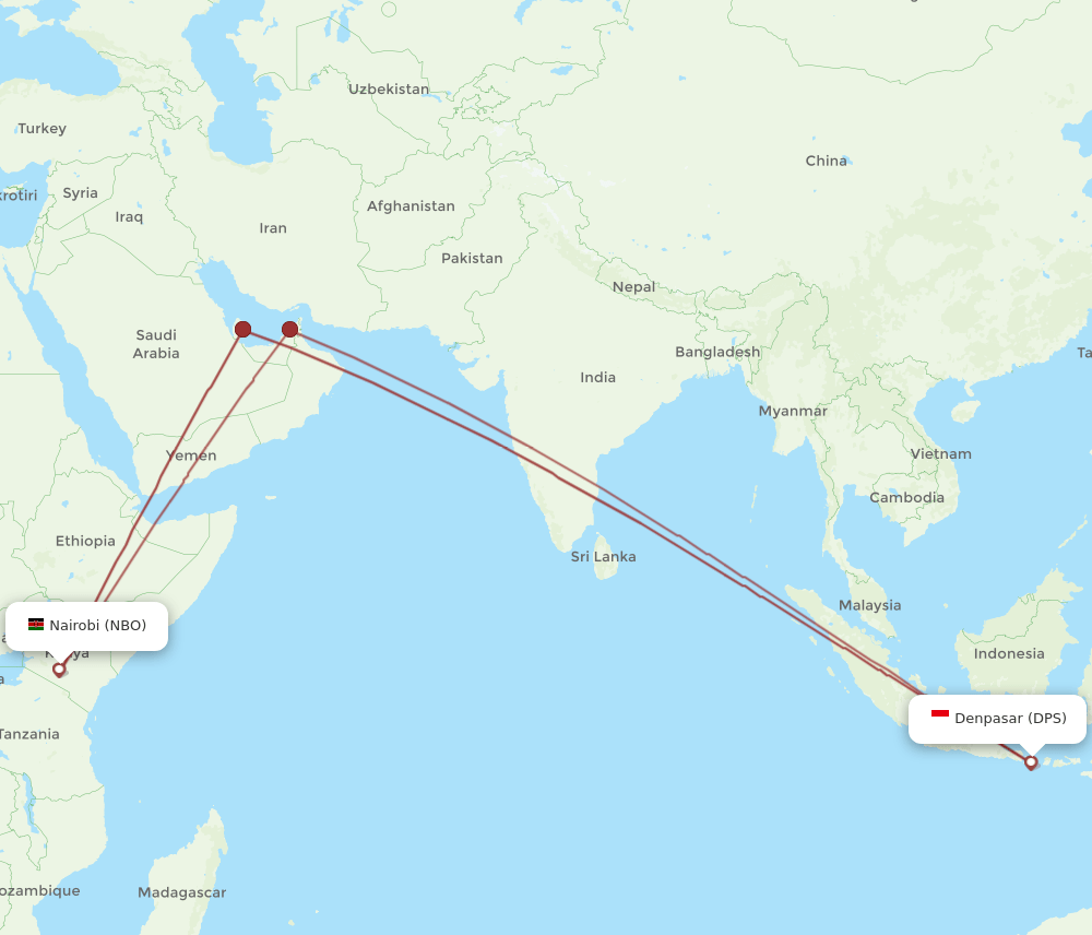 DPS to NBO flights and routes map