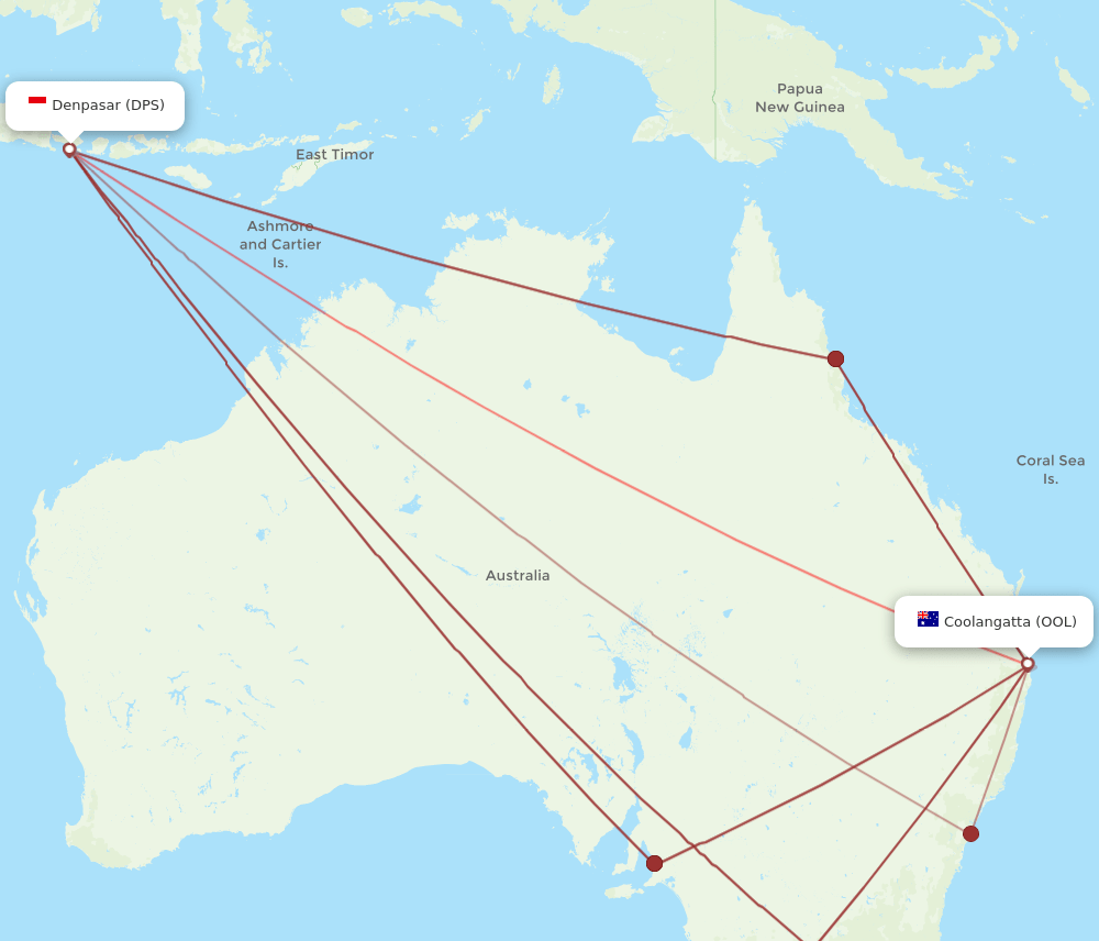 DPS to OOL flights and routes map